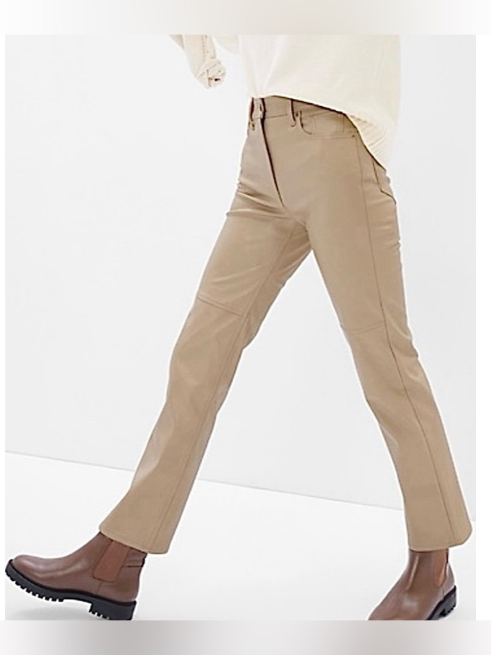 GAP Beige High Rise Vegan Leather Cheeky Straight Jean Style Pants Size 24 Reg